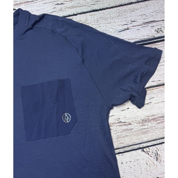 Alps & Meters Mens Large Touring Crew Knit Short Sleeve Navy Blue Wool Blend - Picture 2 of 6